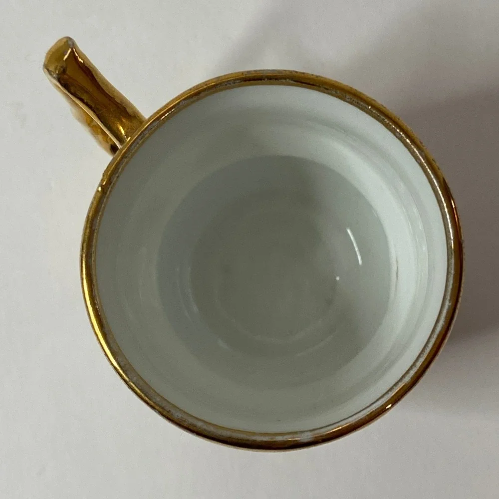 Vintage Gilt Porcelain Demitasse Cup Saucer Set Gold Leaf Scalloped Espresso Tea
